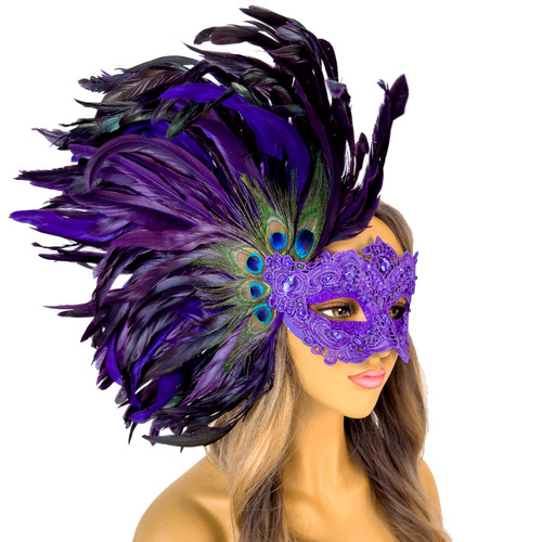 Venetian Masquerade Mask Top Feather Carnival Mardi Gras Baroque Mask by Beyond Masquerade