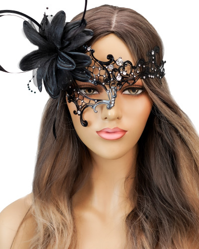 Black Mardi Gras Masquerade Ball Mask Flower Prom Wedding Halloween Cosplay  Mask