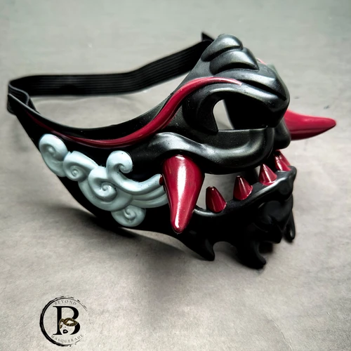 Samurai Mask Half Face Japanese Warrior Mask Ghost Warrior Character Masks Novelty Halloween Party Cosplay Costume Cool Halloween Cosplay Prop for Boys Girls Adults Kids Party Accessory