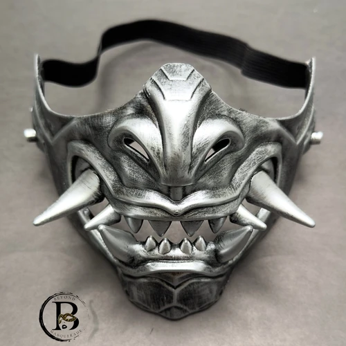 Oni Samurai Mask Half Face Japanese Warrior Mask Ghost Warrior Character Masks Novelty Halloween Party Cosplay Costume Cool Halloween Cosplay Prop for Boys Girls Adults Kids Party Accessory
