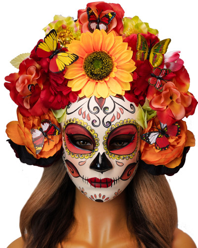 Day of the dead mask, day of the dead headpiece, day of the flower and butterflies mask, day of the dead, day of the dead decoration Day of the dead mask, day of the dead headpiece, day of the flower and butterflies mask, day of the dead, day of the dead decoration