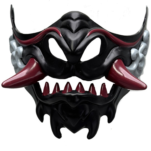 black red Oni Mask Samurai Mask Half Face Japanese Warrior Mask Ghost Warrior Character Masks Novelty Halloween Party Cosplay Costume Cool Halloween Cosplay Prop for Boys Girls Adults Kids Party Accessory