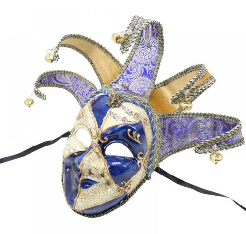 Venetian Mardi Gars Joker Masquerade Mask Royal Blue and Gold Male