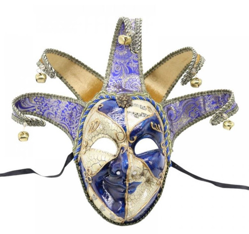Venetian Mardi Gars Joker Masquerade Mask Royal Blue and Gold Male