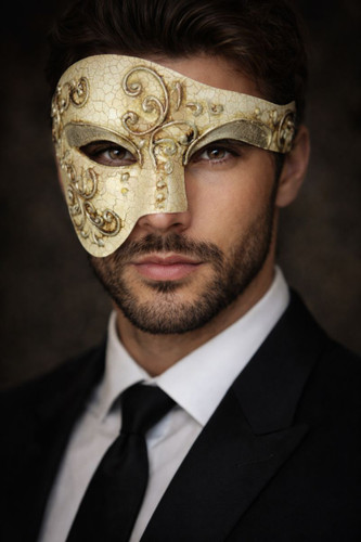 Phantom Mask Antique Ivory Silver Venetian Half Mask