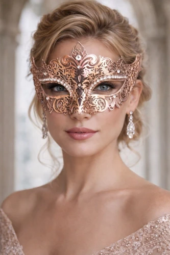Luxury Rose Gold Venetian Masquerade Ball Mask Set Couples His & Hers Formal