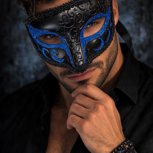 Men’s Black & Blue Venetian Mask Elegant Masquerade Ball Mask