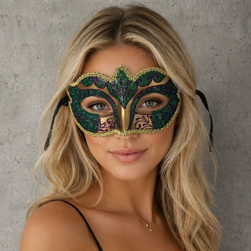 Green Purple Mardi Gras Masquerade Mask for Women – Venetian Carnival Eye Mask