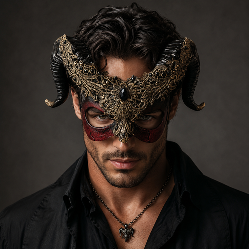 Men’s Gothic Ram Horn Masquerade Mask – Venetian Devil Cosplay Mask for Halloween, Mardi Gras, Fantasy Costume & Masquerade Ball