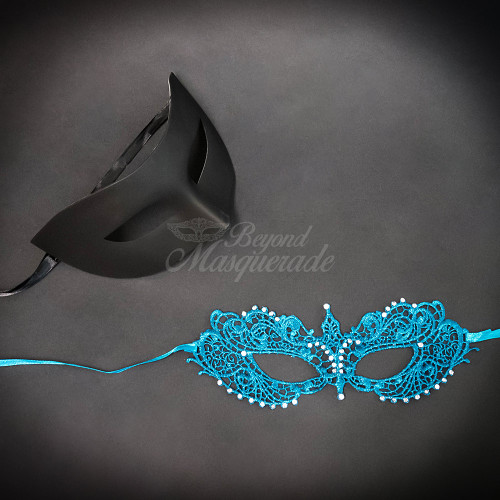 Couples masquerade masks, masquerade masks for couples, couple masquerade masks, masquerade masks. A unique spin to the Fifty Shades Darker masquerade masks is the Christian Grey masquerade mask in black and the Ana Steele lace mask in teal color.