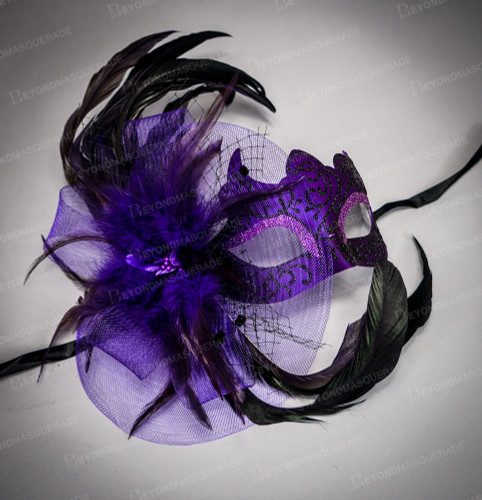 Purple black feather Masquerade masks for masquerade ball party masks. Couple’s masquerade masks for men and women. Purple black feather Masquerade masks for masquerade ball party masks. Couple’s masquerade masks for men and women.