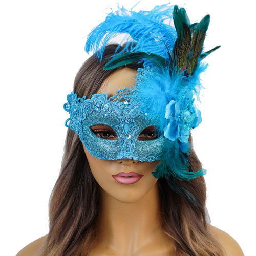 teal masquerade mask feather masks light blue mask mardi gras  teal masquerade mask feather masks light blue mask mardi gras