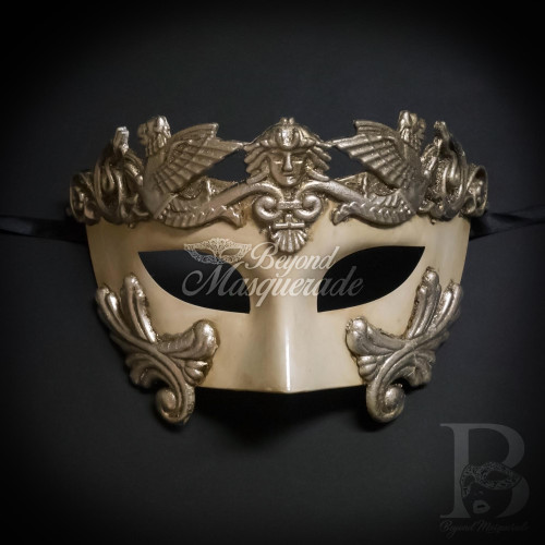 Silver Roman Men’s masquerade mask, masquerade mask for men for masquerade ball