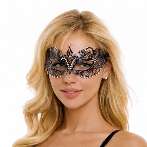 Extravagant Venetian Filigree Masquerade Mask with Rhinestone Details