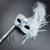 Venetian Feather Stick Masquerade Mask, Stick Masquerade Masks, Mardi Gras Silver White Masquerade Ball Mask Venetian Feather Stick Masquerade Mask, Stick Masquerade Masks, Mardi Gras Silver White Masquerade Ball Mask