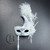 Venetian Feather Stick Masquerade Mask, Stick Masquerade Masks, Mardi Gras Silver White Masquerade Ball Mask Venetian Feather Stick Masquerade Mask, Stick Masquerade Masks, Mardi Gras Silver White Masquerade Ball Mask