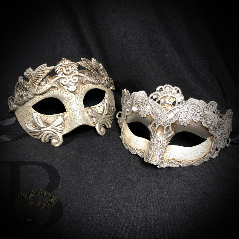 Couple's masquerade masks. Silver masquerade masks. Masquerade masks for couples.