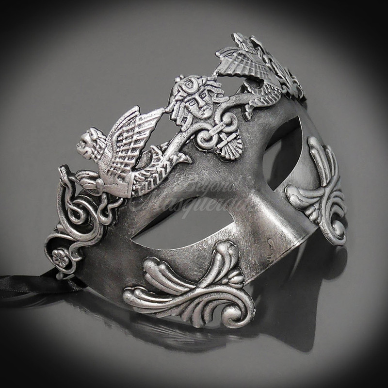 ROMAN GREEK GOD MASQUERADE MASK BLACK SILVER