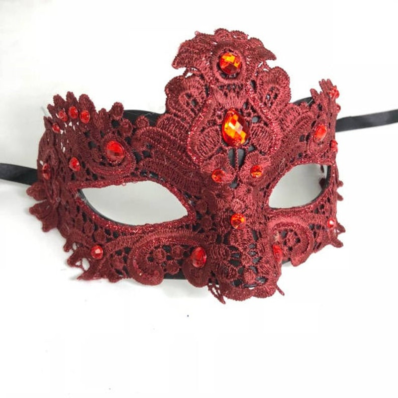 Women's Masks - Lace Masks - Mask w/ Exquisite Red Rhinestones