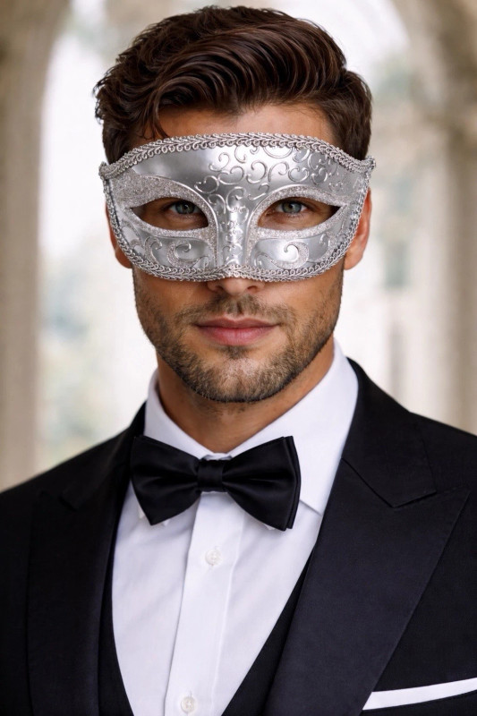 Men's Masquerade Mask Silver M6107