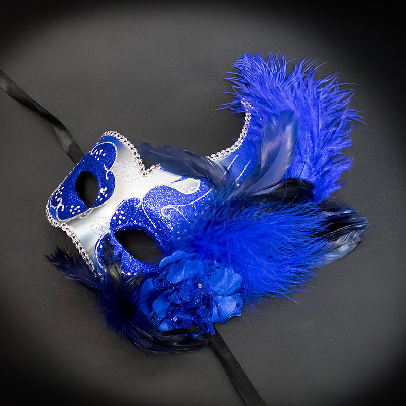 Cosplay Costume: Feather Masquerade Costume Silver Royal Blue