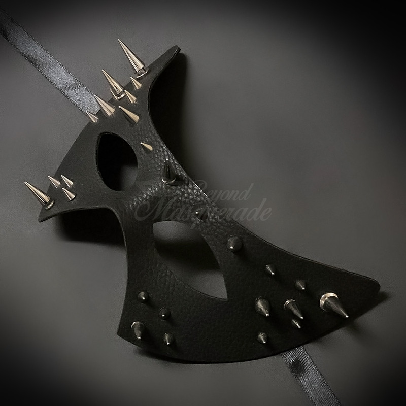 Leather masquerade mask with spikes. BDSM accessory, leather mask, leather masquerade mask, leather party mask. Leather costume.