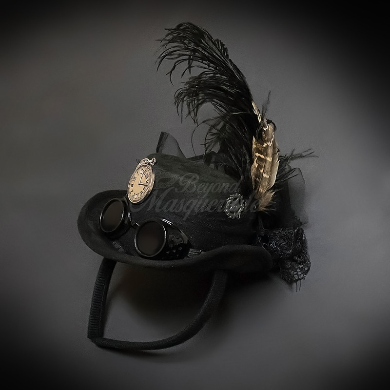 Beyond Masquerade Steampunk Headband Tiny Hat with Goggles and Feathers