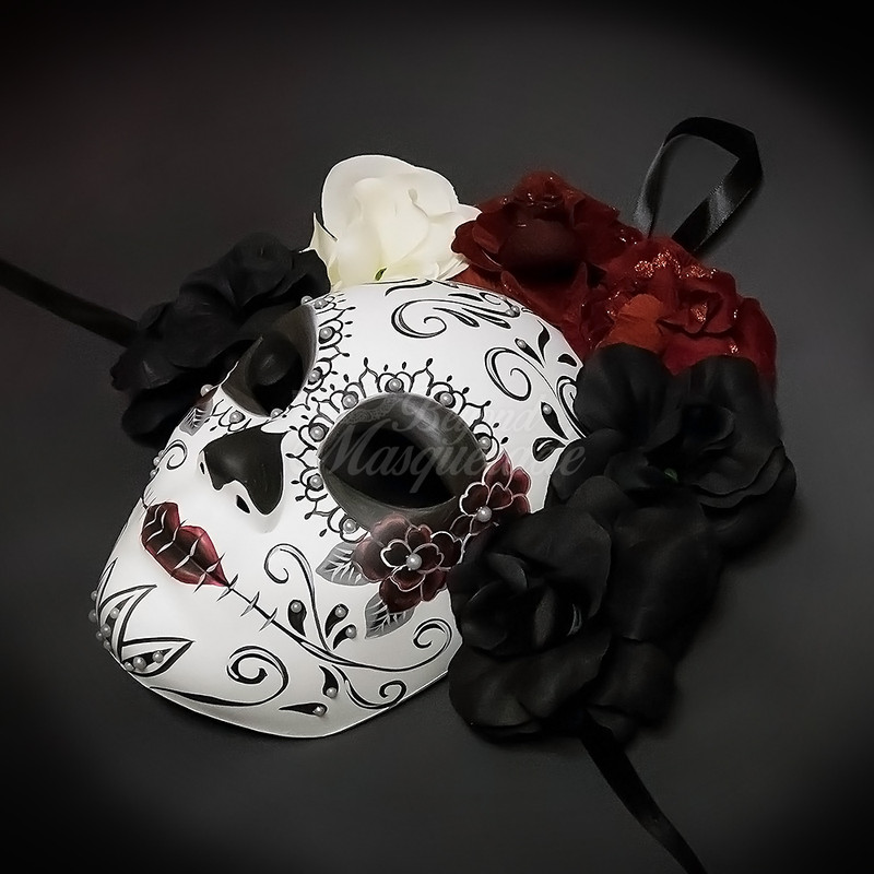 Skull Masquerade Ball Day of The Dead Candy Skull Mask Mirror Glass Disco Halloween Wedding Silver by Beyond Masquerade