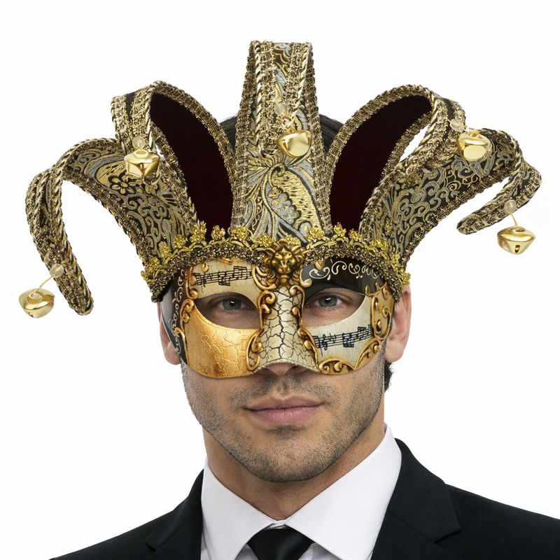 Party Mask Jester Masquerade Mask Gold Black