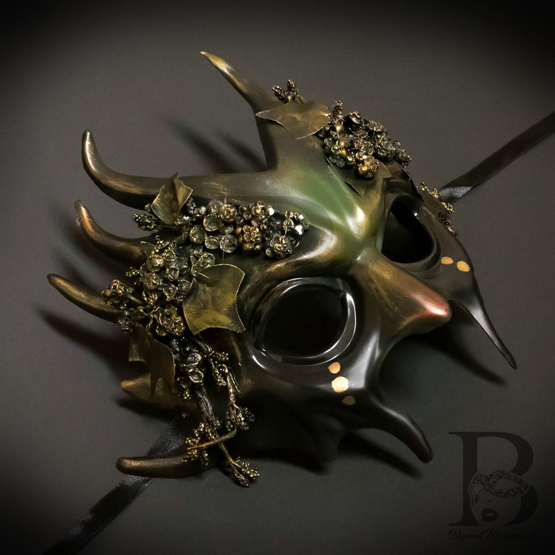 medusa mask, whimsical mask, ethereal mask, masquerade mask, devil mask, green mask