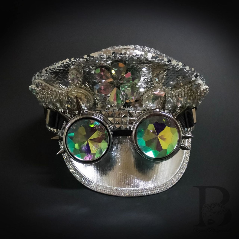 Silver Glitter Steampunk Goggle Hat, Steampunk masks, steampunk masquerade masks, women’s steampunk mask, masquerade masks for men