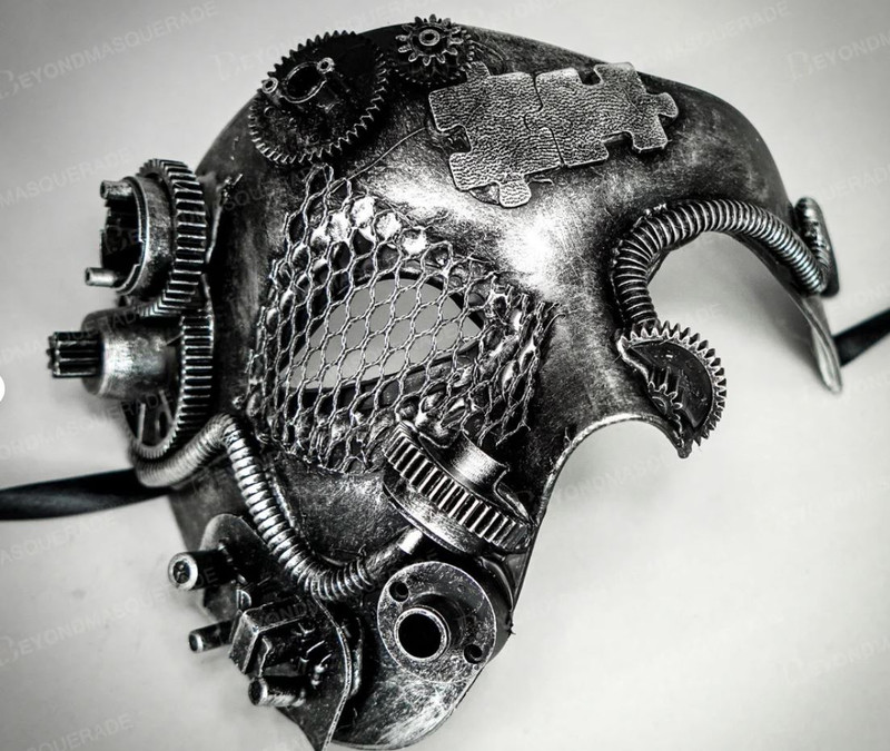 Steampunk Phantom of the Opera Masquerade Mask Dark Chrome Silver M39021