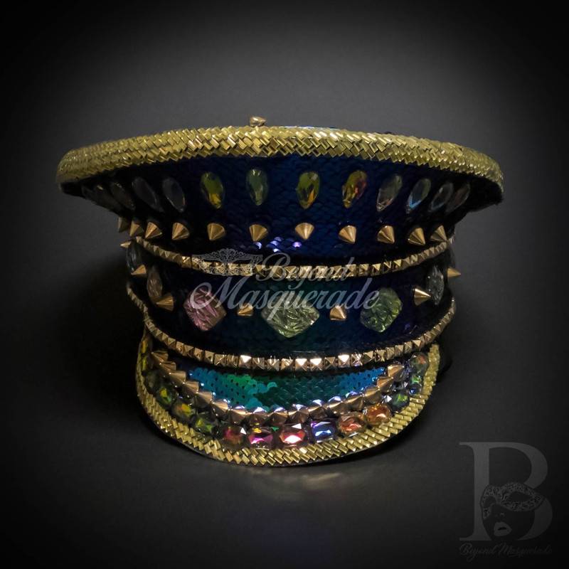 Navy Blue Gold Glitter Steampunk Goggle Hat, Steampunk masks, steampunk masquerade masks, women’s steampunk mask, masquerade masks for Men