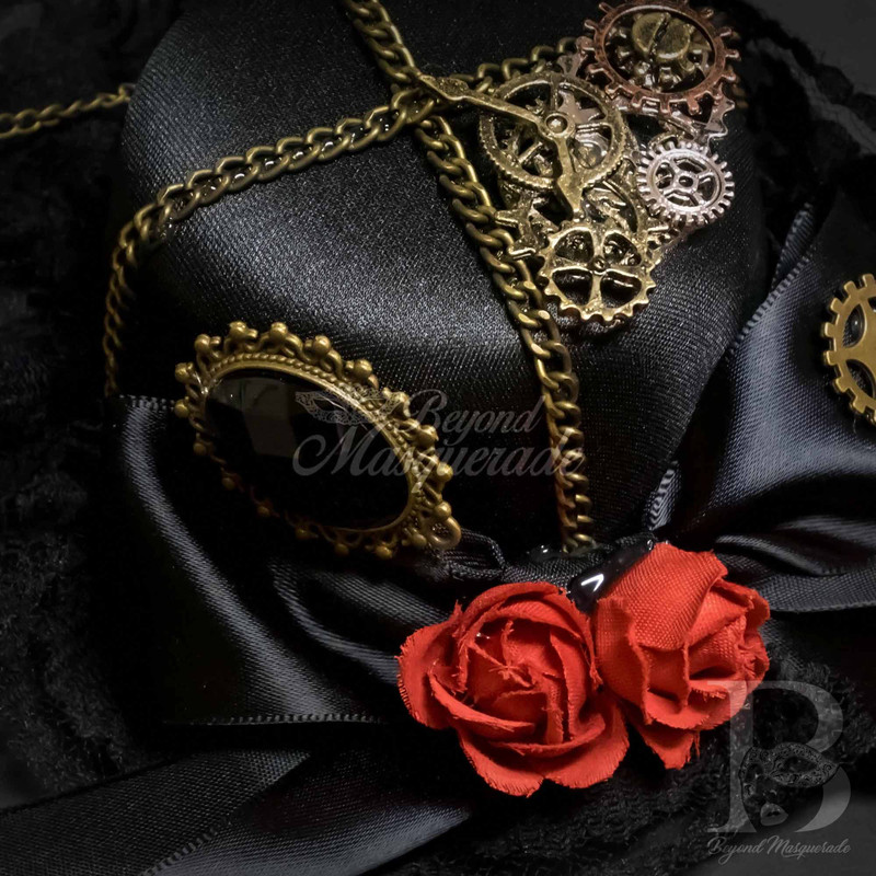 NEW Steampunk Mini Top Hat Cosplay Clip On with Roses US FREE SHIP