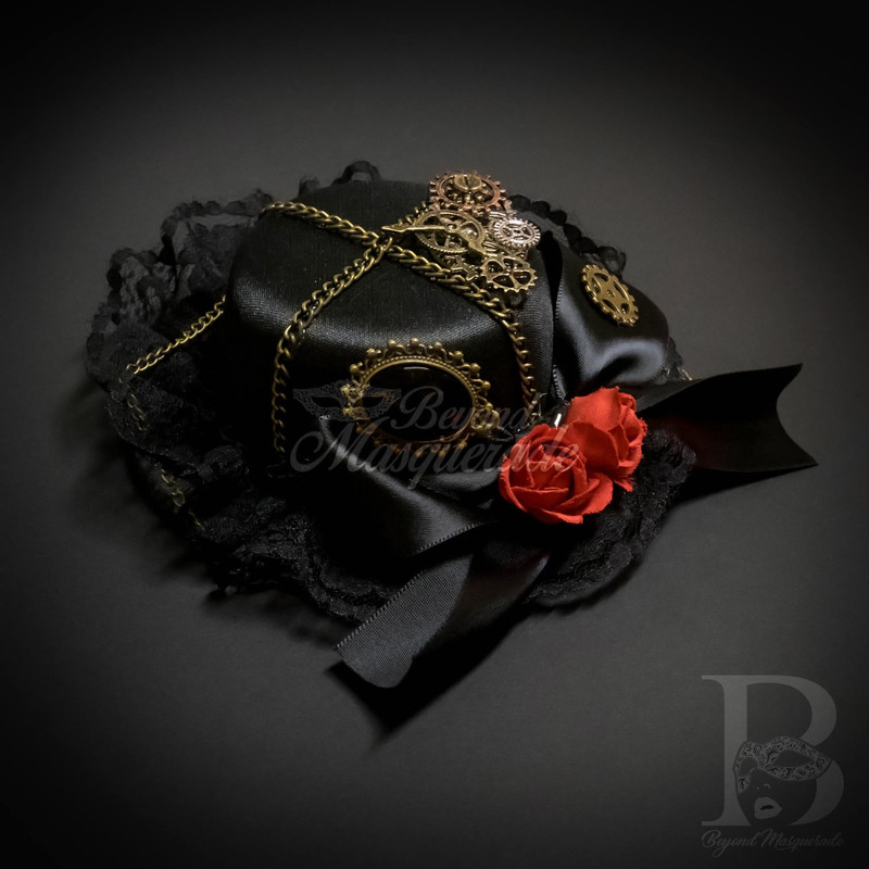 NEW Steampunk Mini Top Hat Cosplay Clip On with Roses US FREE SHIP