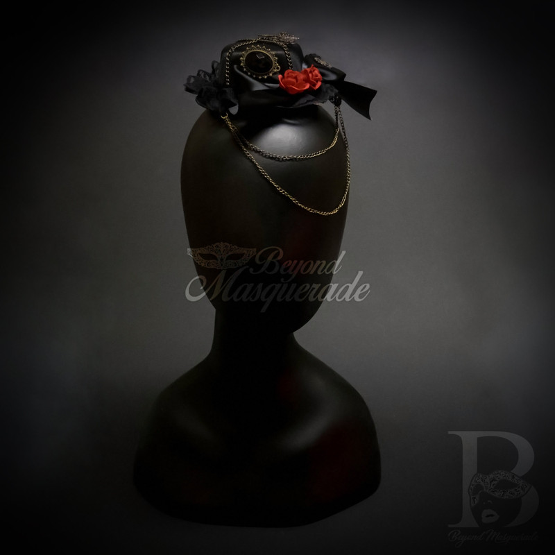 Elegant RoseミニHat ブラック NEW Steampunk Mini Top Hat Cosplay Clip On with Roses US
