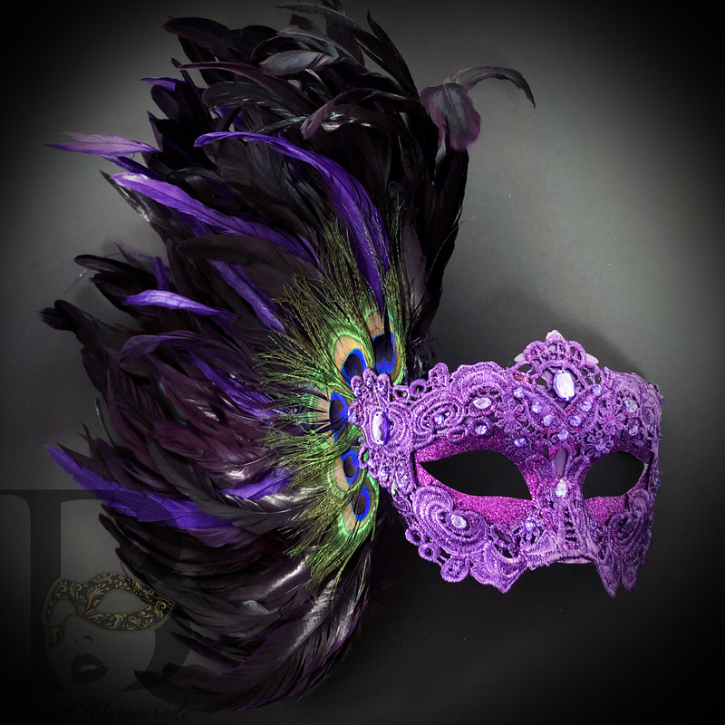 Feather masquerade masks bulk. Masquerade masks wholesale. Purple feather masquerade masks.