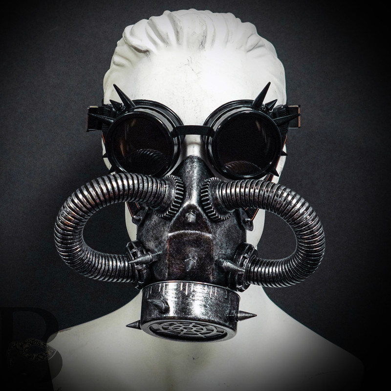 Halloween Silver Steampunk FlipUp Goggles Burning Man Gas Dress up Mask 