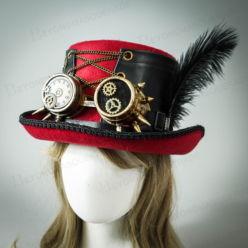 red steampunk hat
