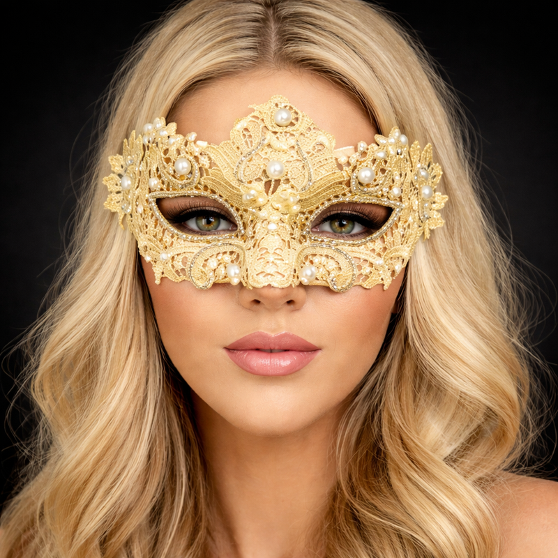 Lace Masquerade Mask Halloween Mask Venetian Mardi Gras Masks Pearls Gold
