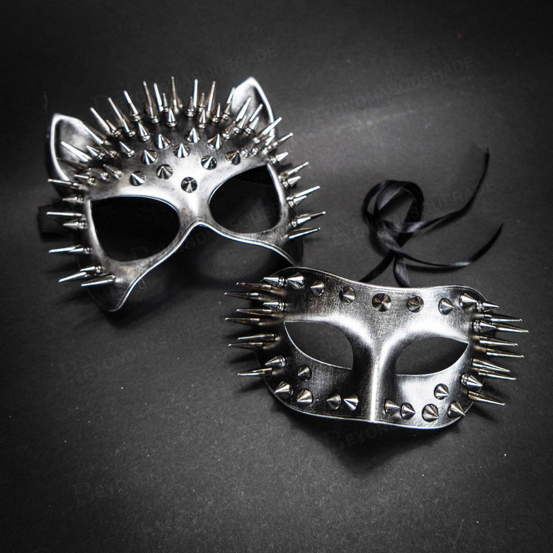 couples masquerade masks, spiked masks, steampunk masks, spiked cat woman mask, cat woman mask, cat mask with spikes
