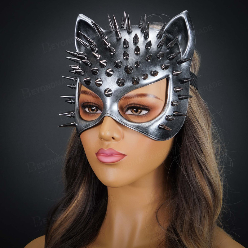 Cat Mask Masquerade Masks Steampunk Spikes Face Mask Costume Cosplay Silver