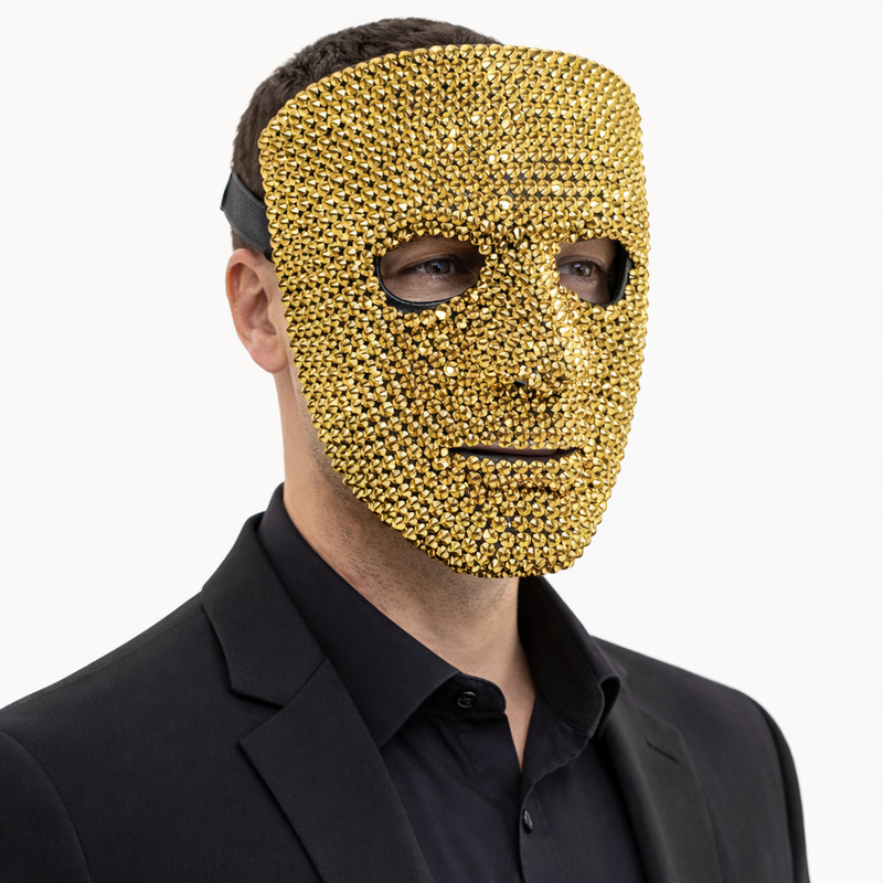 Rhinestone Krump Dance Mime Masquerade Mask Full Face Mask Gold