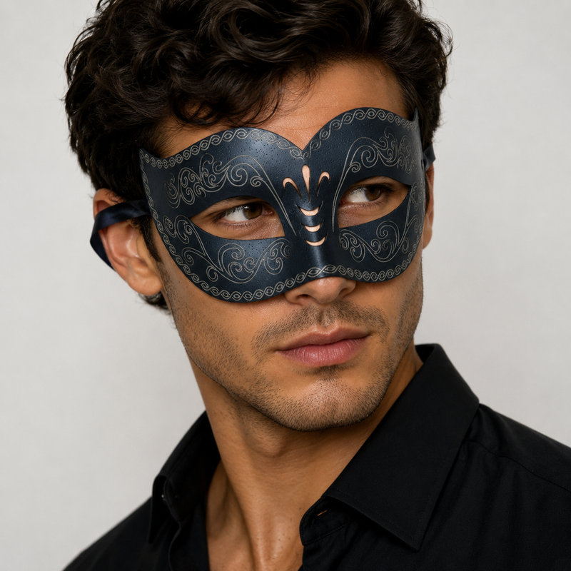 Luxury BLACK Venetian Mask for Men – Masquerade Ball & Mardi Gras Costume