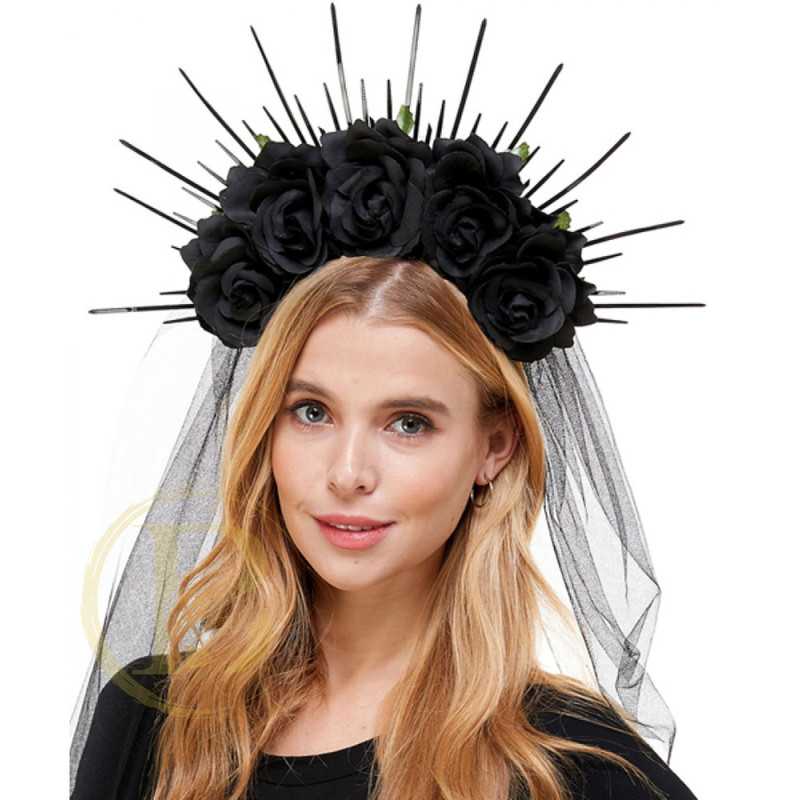 Fascia Per Capelli Fiorale Giorno Dei Morti Con Velo – Copricapo Floreale Per Halloween E Feste A Tema Messicano