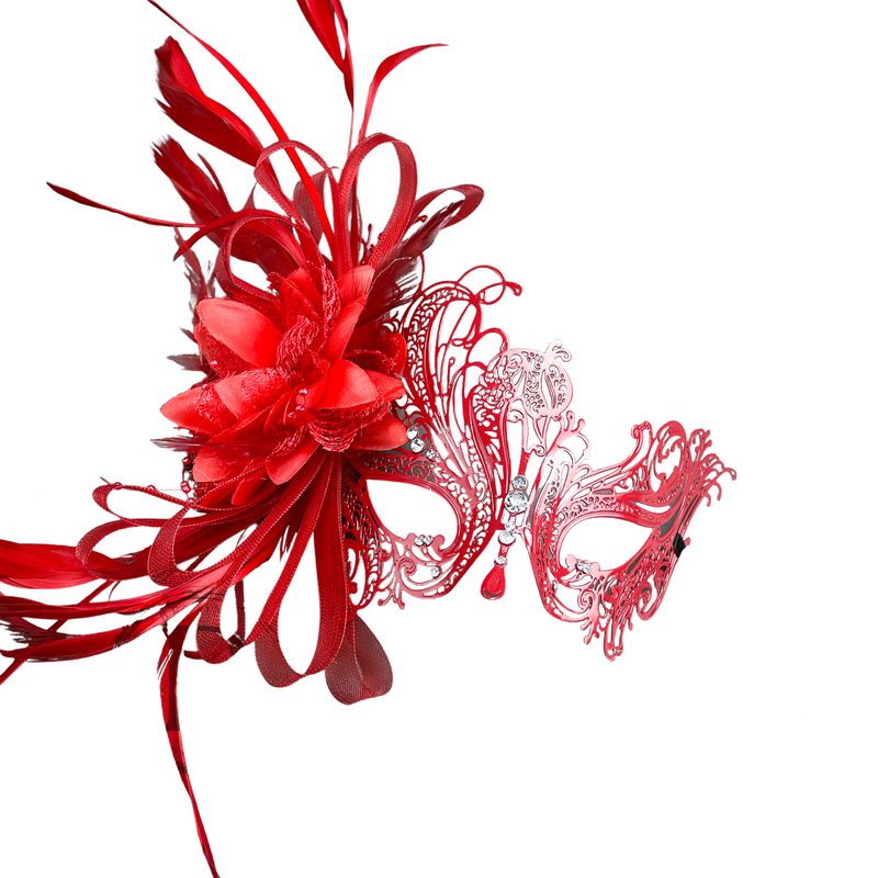 Red Feather Masquerade Mask, Great Gatsby Dress, Red Masquerade Mask Flowers, Feathers Diamonds, The Gatsby Costume, Headdress, Fascinator