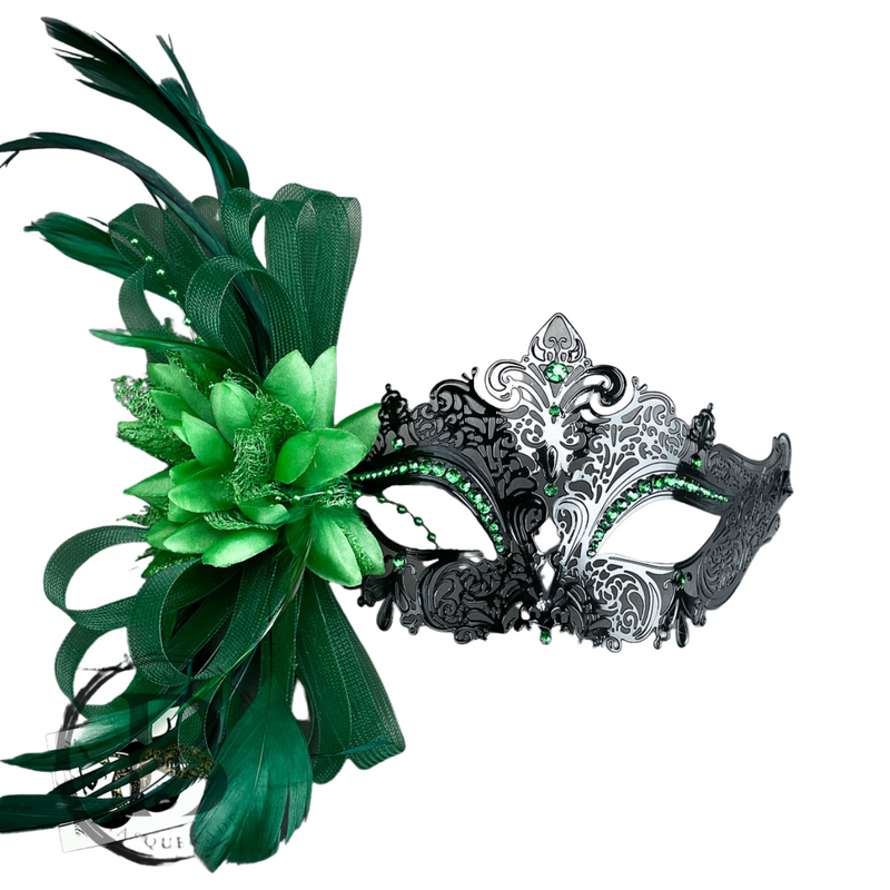 Luxe Green Masquerade Masks Black Masquerade Mask Green Feathers, Luxury Headdress Feather Masquerade Ball Masks, Feather Fascinator, Black