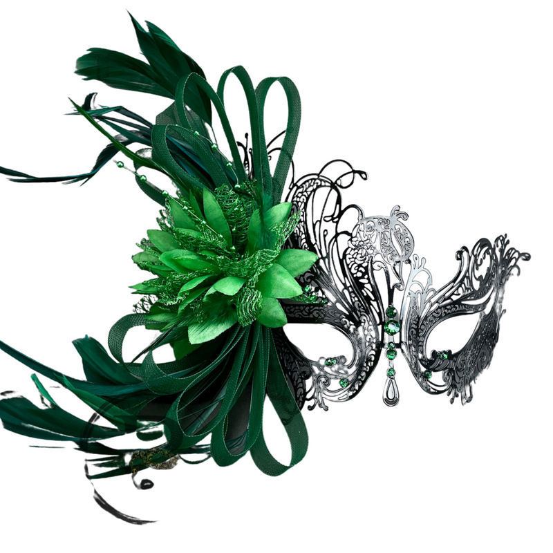 Black Green Wedding Prom Masquerade Masks Masquerade Mask Green Feathers, Luxury Headdress Feather Masquerade Ball Mask, Feather Fascinator