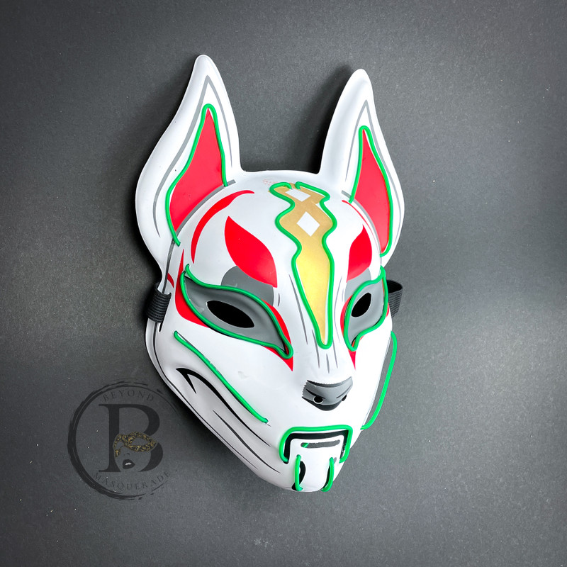 Japanese Kitsune Fox Mask Cosplay LED Light Up Masquerade Mask Halloween  Costume Animal Mask 