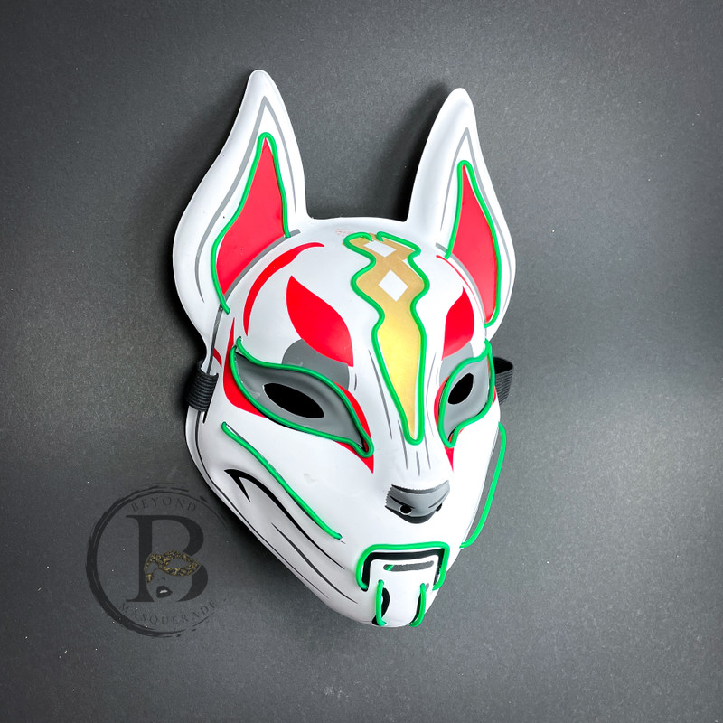 Japanese Kitsune Fox Mask Cosplay LED Light Up Masquerade Mask